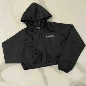 James Charles Sisters Apparel Cropped Windbreaker Womens Size XS Black Back Logo